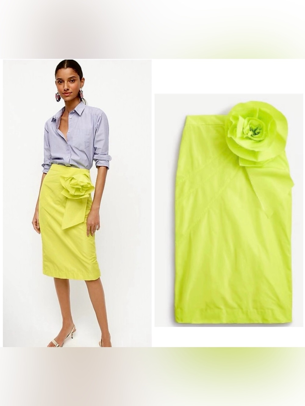 NWT J.Crew Taffeta Rosette Pencil Skirt in Bright Kiwi Size‎ 6